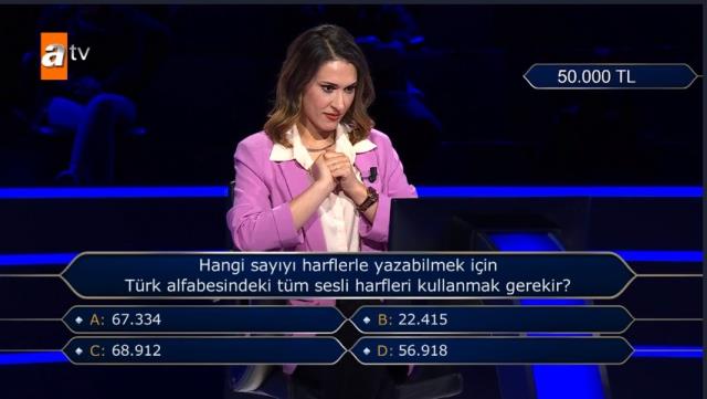 kim milyoner olmak ister e damga vuran soru sesli harfleri sayamadi